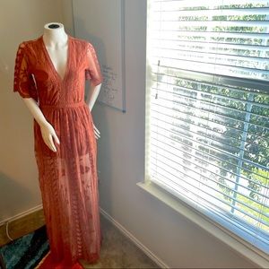 Socialite Lace Overlay Romper Dress Dusty Pink